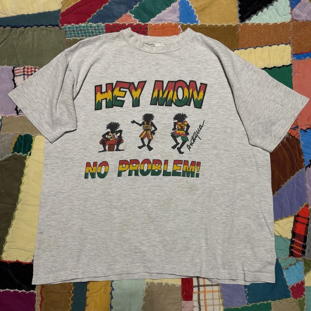 Vintage 90s Island Says ‘Hey Mon No Problem’ Grey Single Stitch Shirt Large